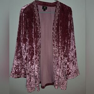 JM Collection Crushed Velvet Cardigan in Mauve